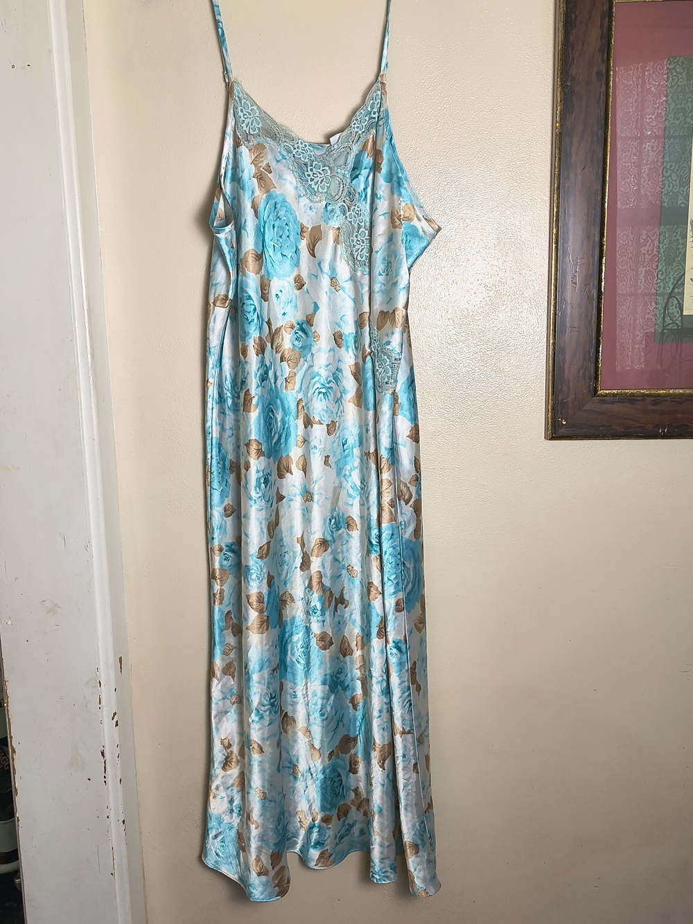 Vintage Y2K jacalyn Smith Blue floral satin slip nightgown